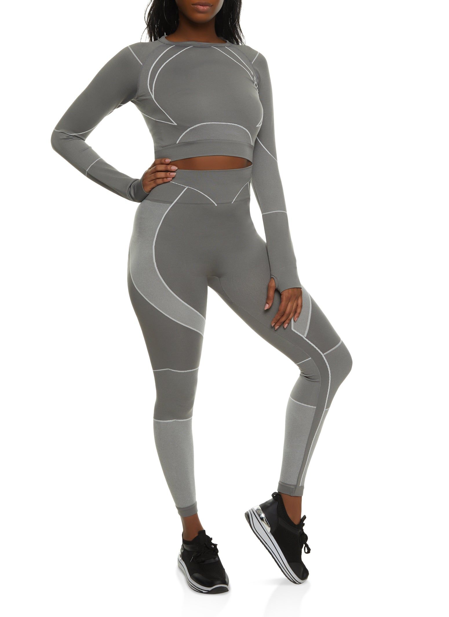 Seamless Contrast Trim Long Sleeve Crop Top sold by Rainbow product image thumbnail 2