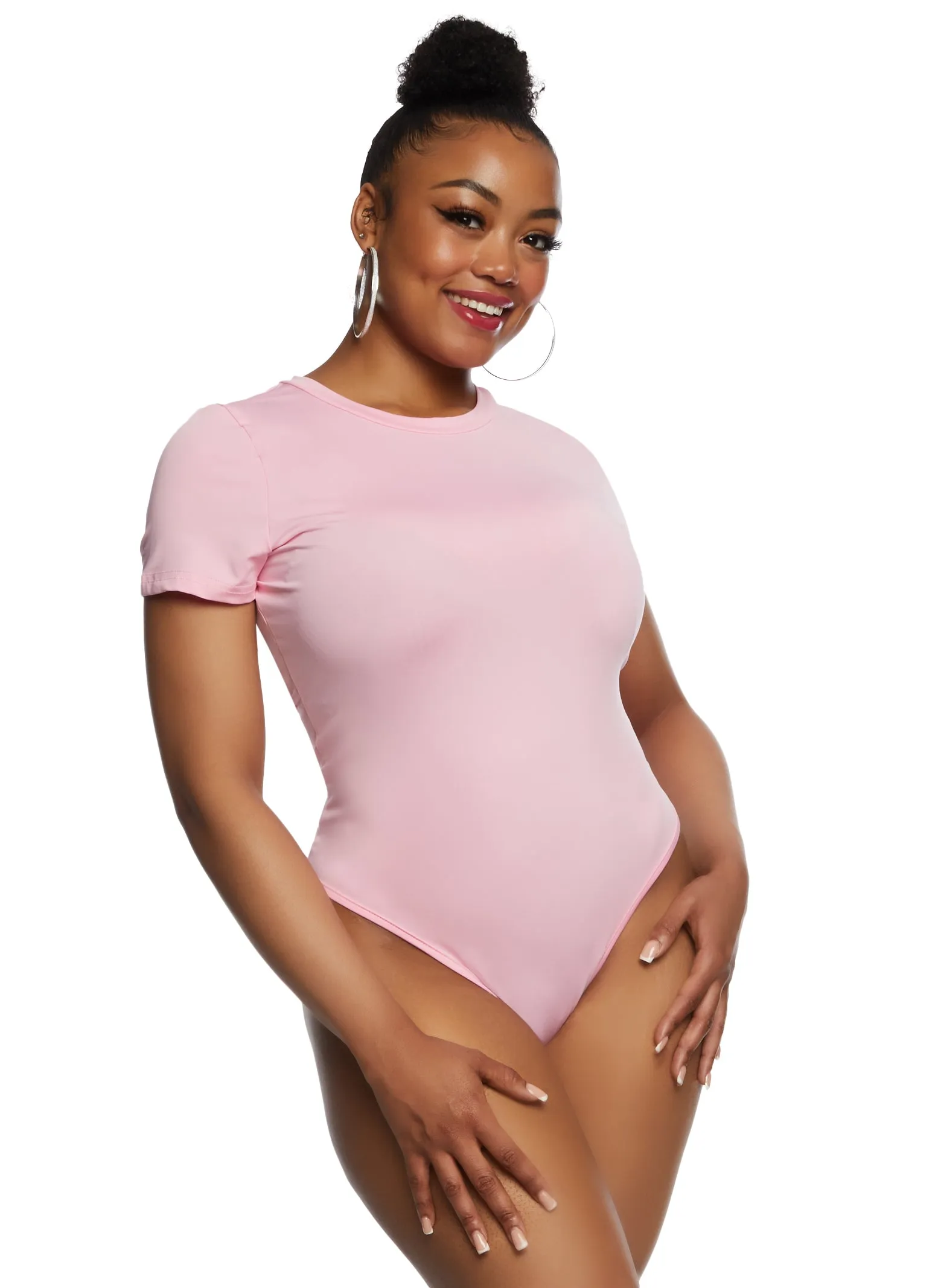 Plus Size Basic Crew Neck Bodysuit sold by Rainbow