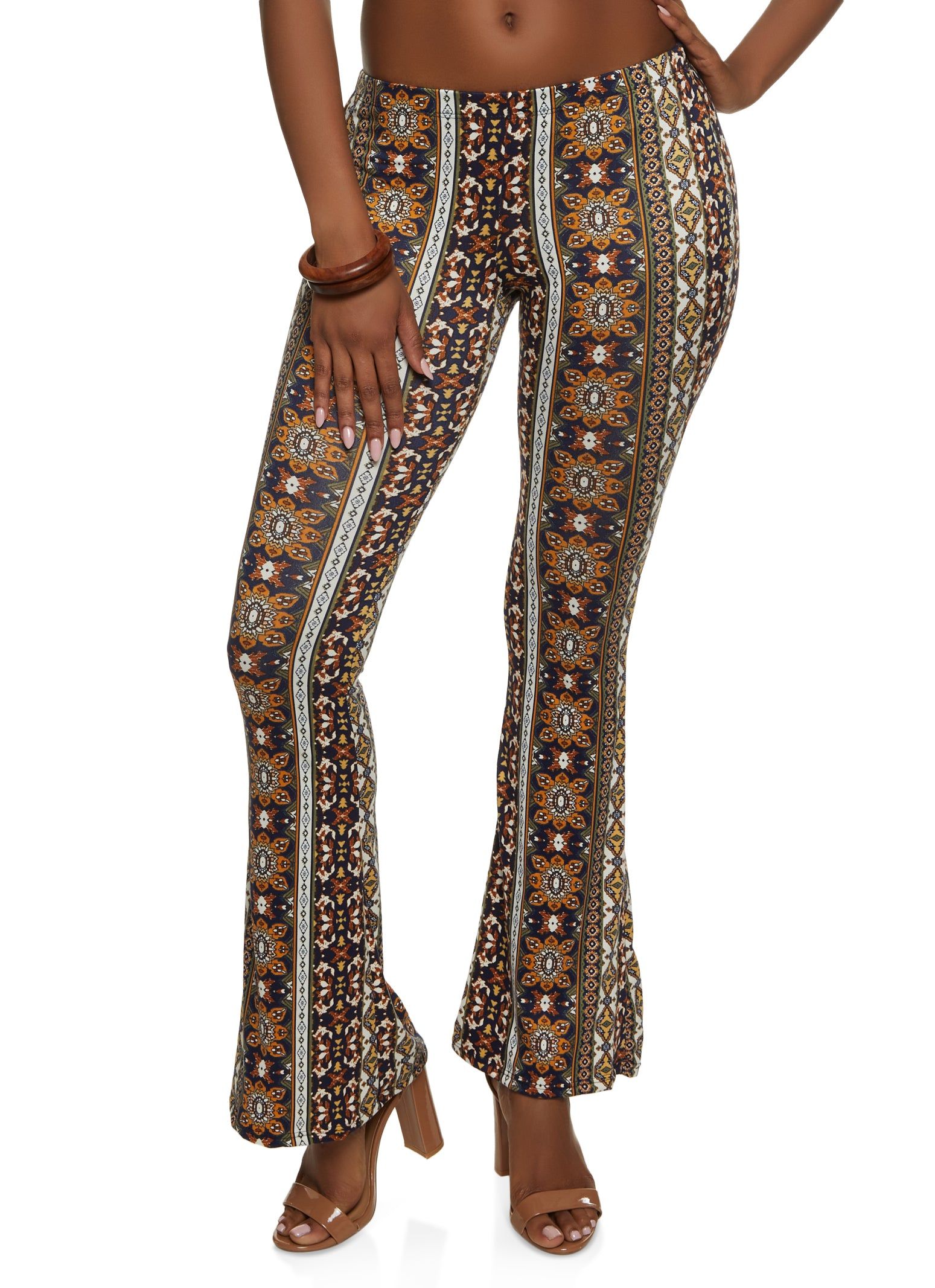 Boho Border Print Flare Pants sold by Rainbow