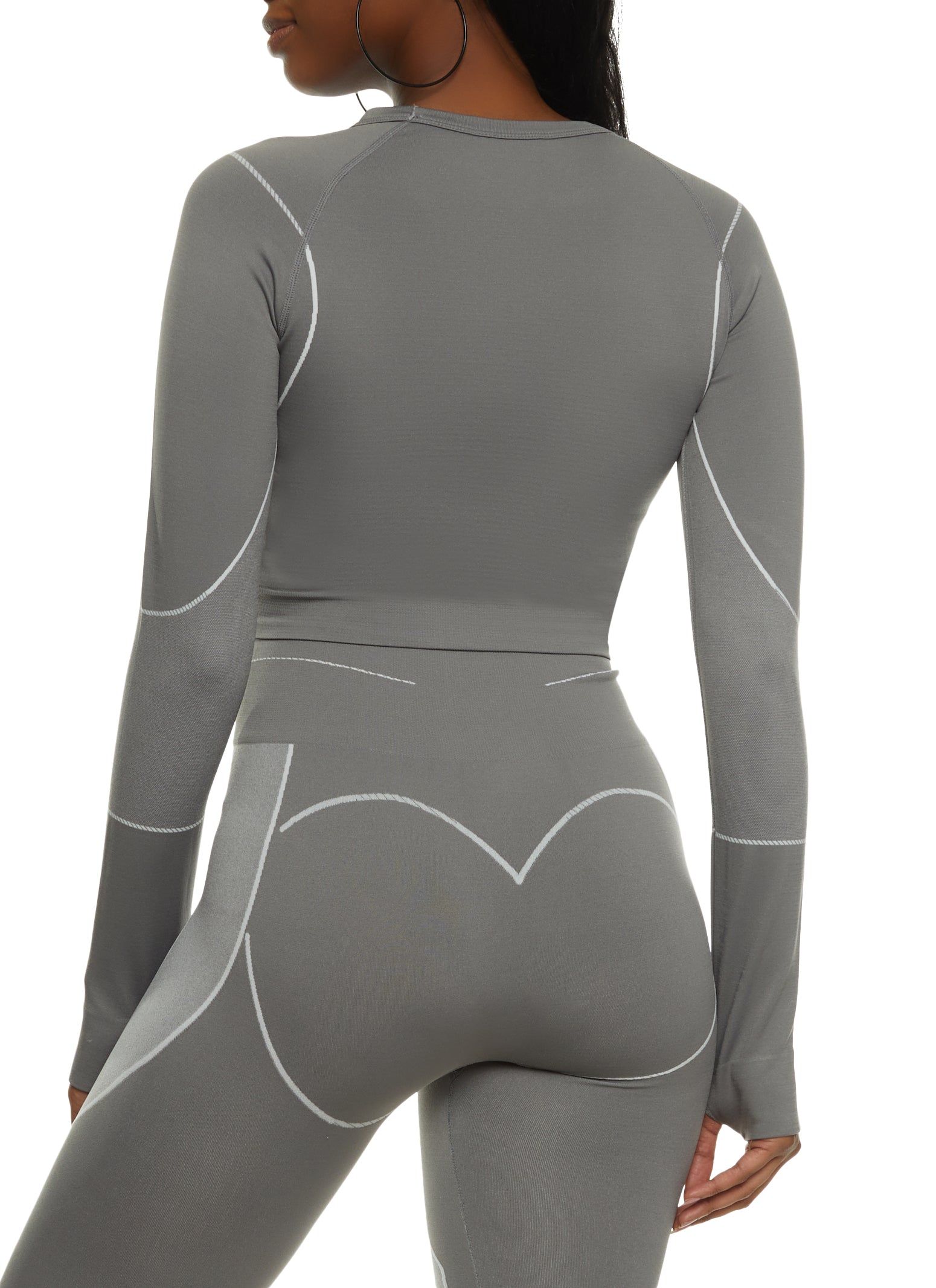 Seamless Contrast Trim Long Sleeve Crop Top sold by Rainbow product image thumbnail 3