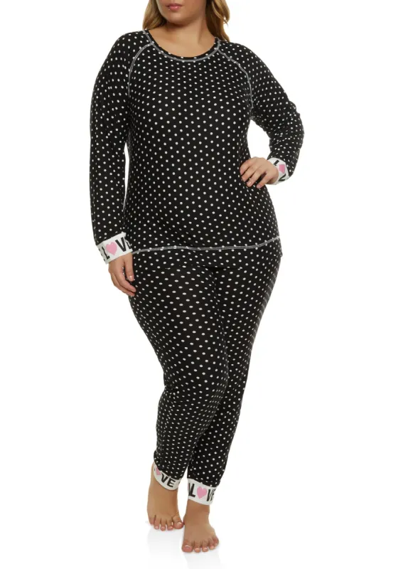 Plus Size Polka Dot Love Cuff Pajama Top and Pants sold by Rainbow