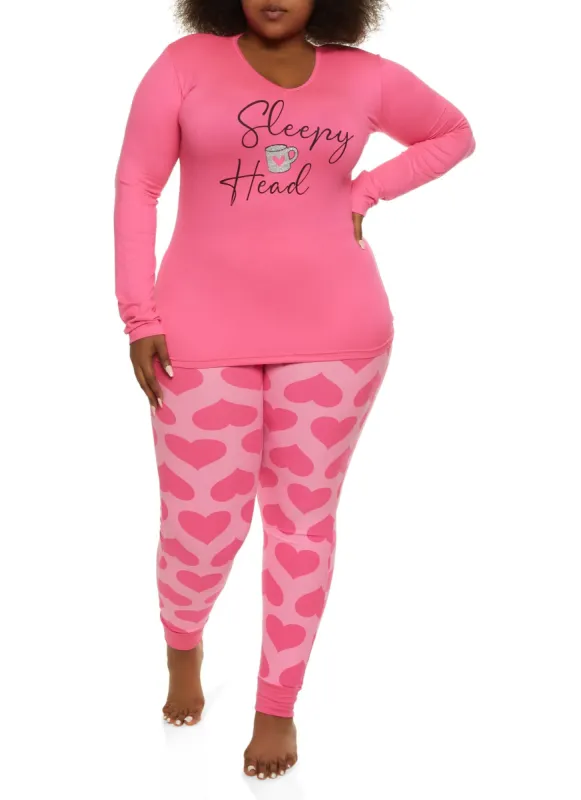 Plus Size Sleepy Head Pajama Top and Printed Pants sold by Rainbow
