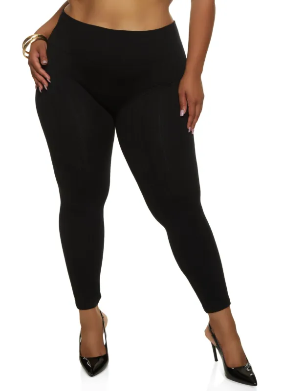 Plus Size Seamless Textured Knit High Waist Leggings sold by Rainbow