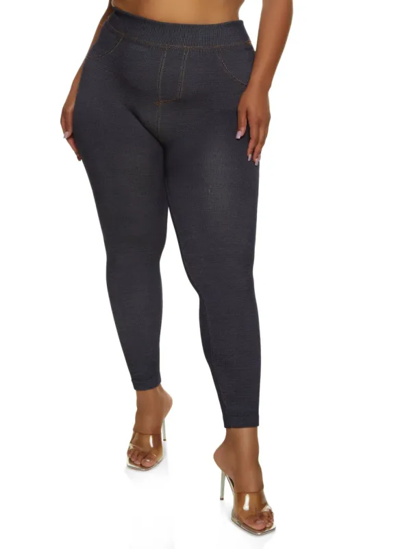 Plus Size Denim Knit Fleece Lined Jeggings sold by Rainbow