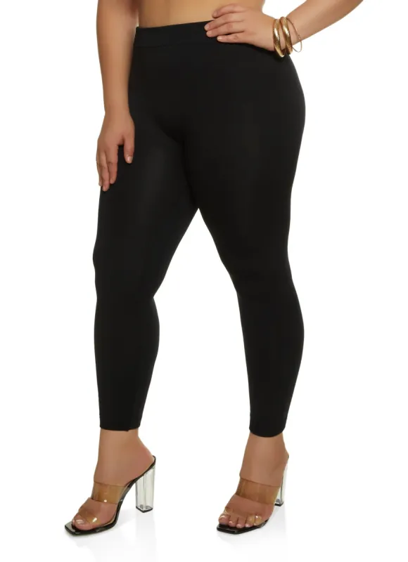 Plus Size Basic Seamless Fleece High Waist Leggings sold by Rainbow