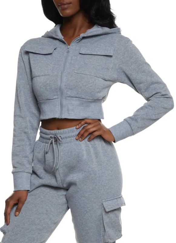 Cargo Pocket Zip Front Cropped Hoodie sold by Rainbow