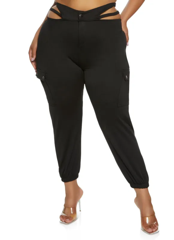 Plus Size Cut Out Waist Cargo Pocket Pants sold by Rainbow