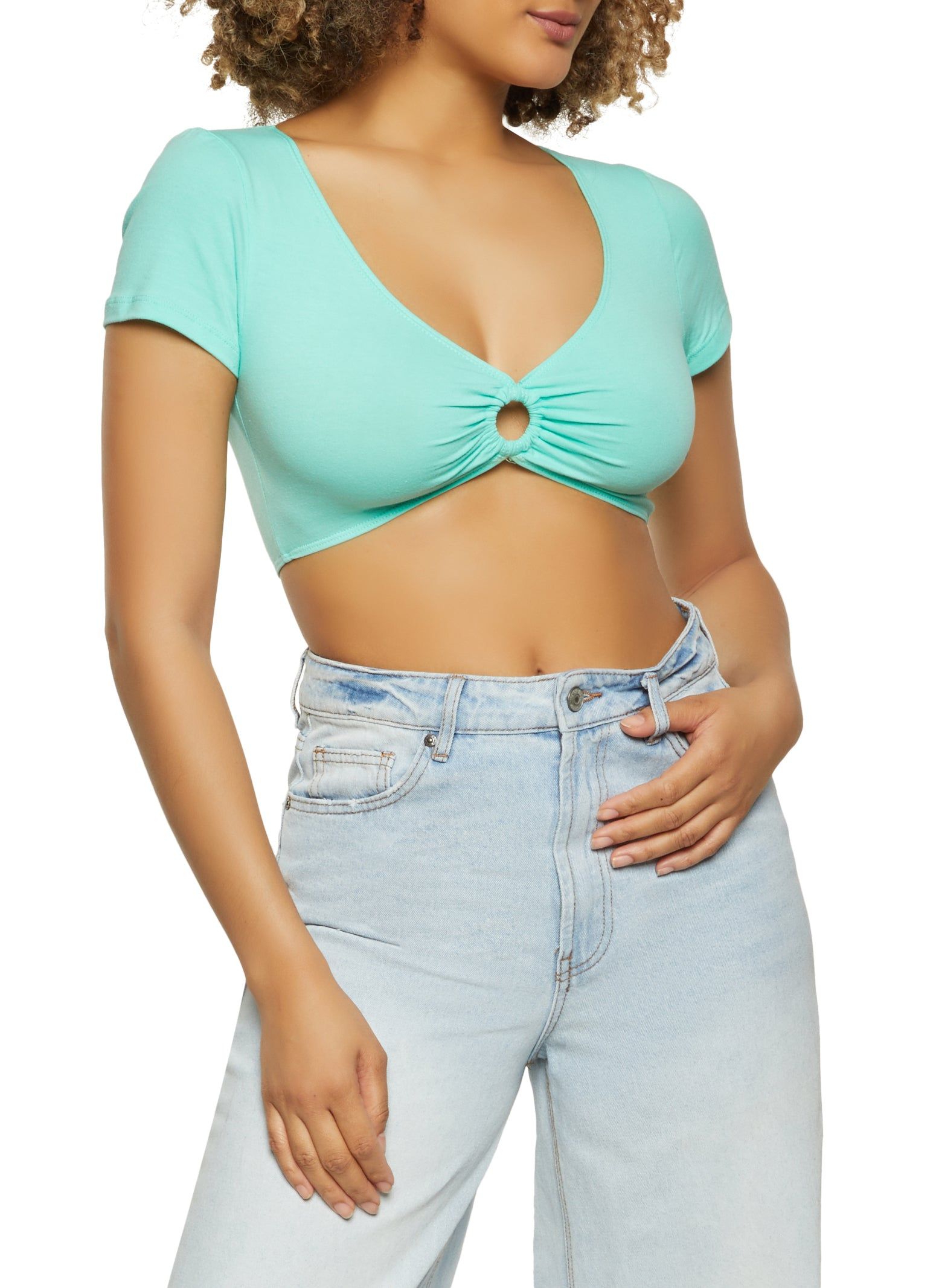 O Ring V Neck Crop Top sold by Rainbow