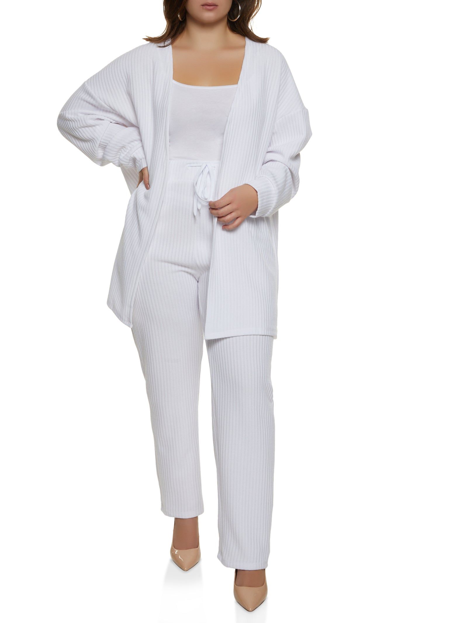 Plus Size Ribbed Drop Shoulder Open Front Cardigan sold by Rainbow product image thumbnail 2