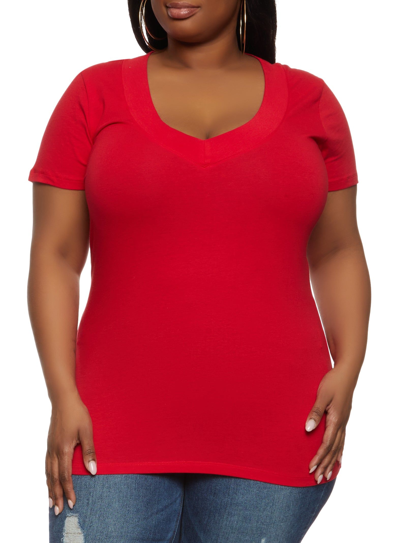 Plus Size Basic V Neck Tee sold by Rainbow