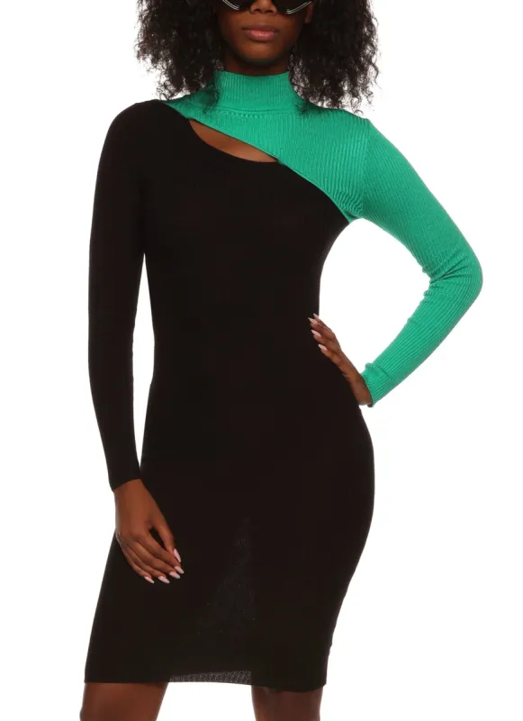 Color Block Long Sleeve Keyhole Dress sold by Rainbow