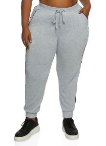 Plus Size Side Contrast Piping Drawstring Joggers sold by Rainbow