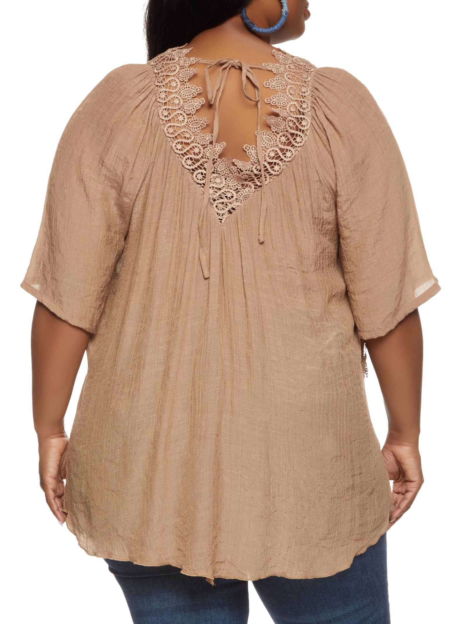 Plus Size Gauze Knit Crochet Lace Trim Blouse sold by Rainbow product image thumbnail 2