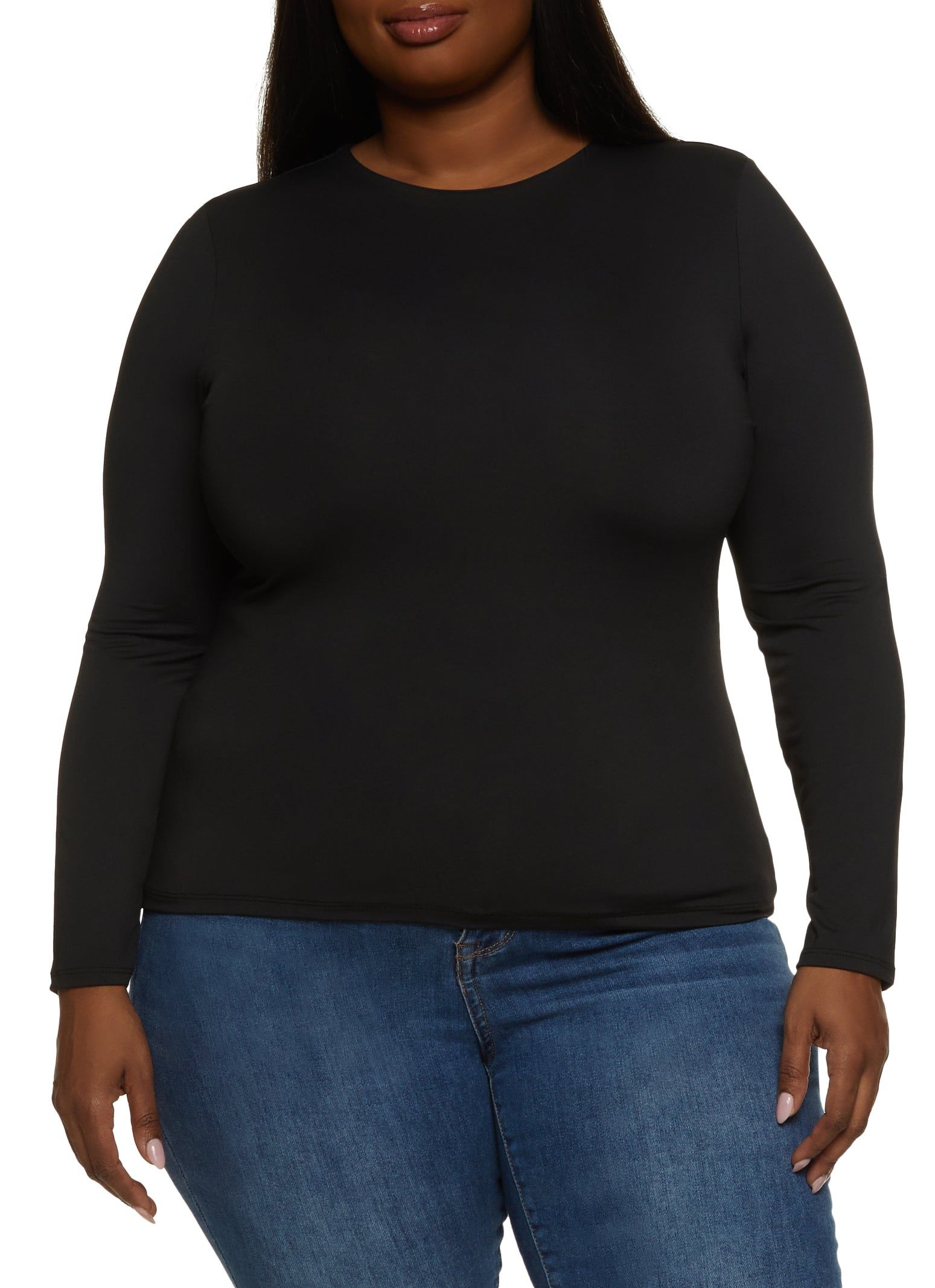 Plus Size Crew Neck Long Sleeve Top sold by Rainbow