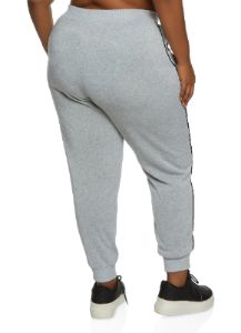 Plus Size Side Contrast Piping Drawstring Joggers sold by Rainbow