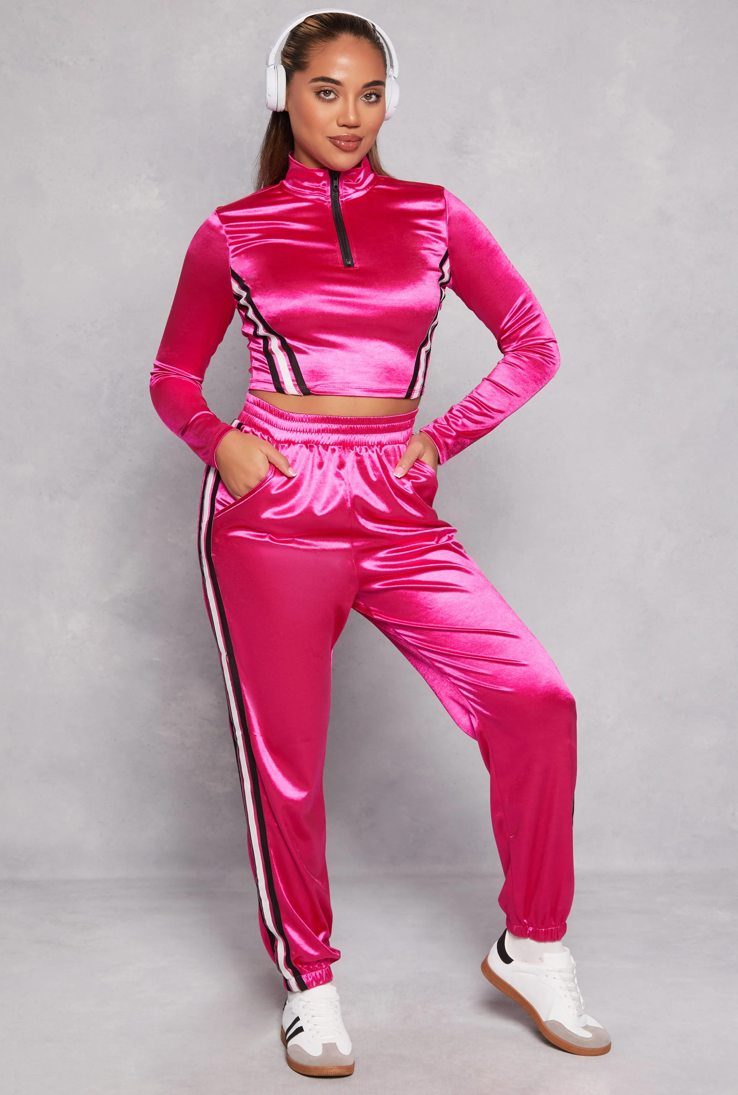 Varsity Stripe Detail High Waist Joggers sold by Rainbow