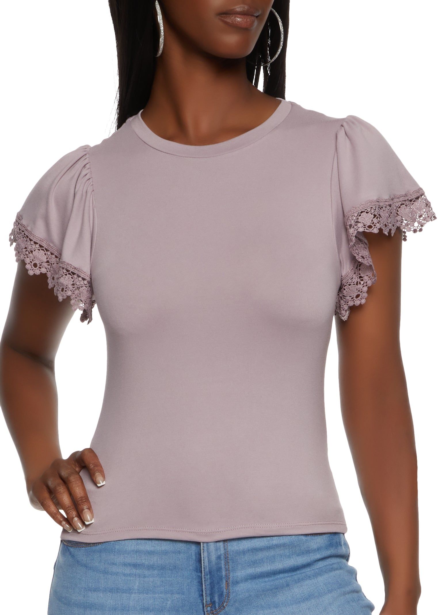 Crochet Trim Short Sleeve Tee sold by Rainbow