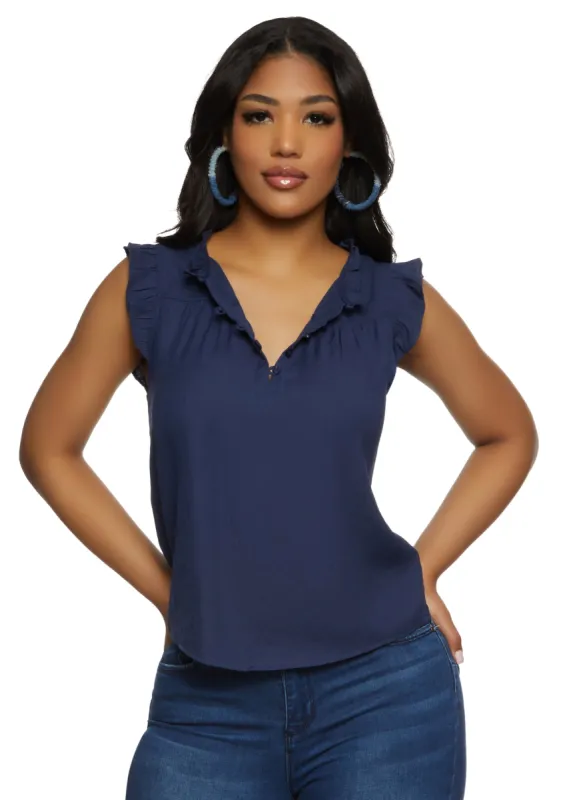 Iris Gauze Knit Ruffle Trim Button Front Blouse sold by Rainbow