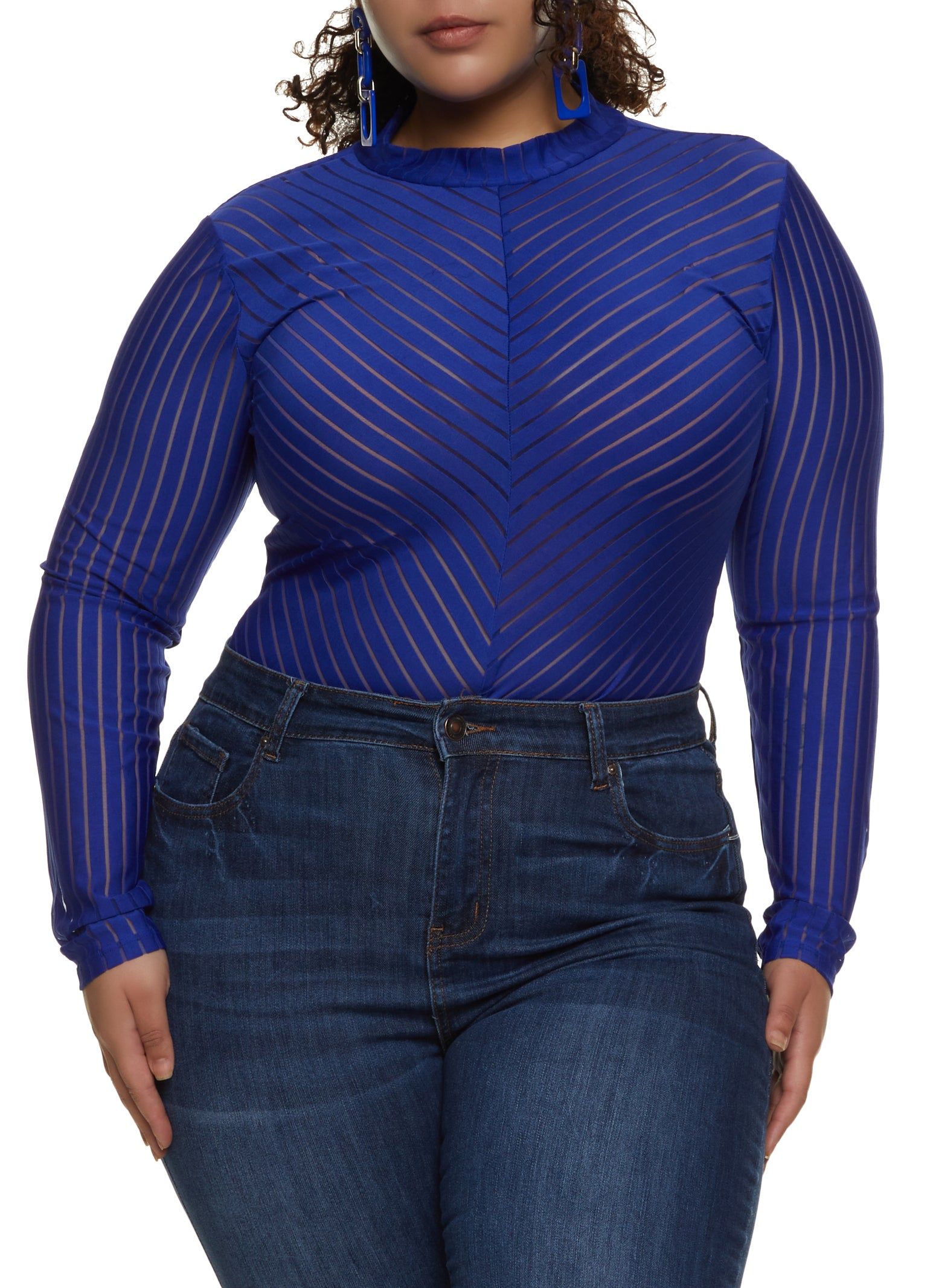 Plus Size Shadow Stripe Mock Neck Bodysuit sold by Rainbow product image thumbnail 2