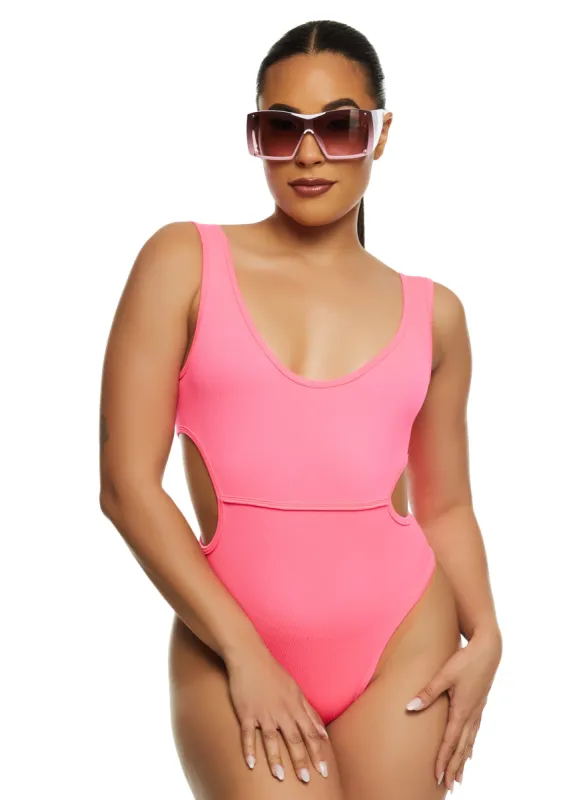 Ribbed Knit Side Cut Out Tank Bodysuit sold by Rainbow