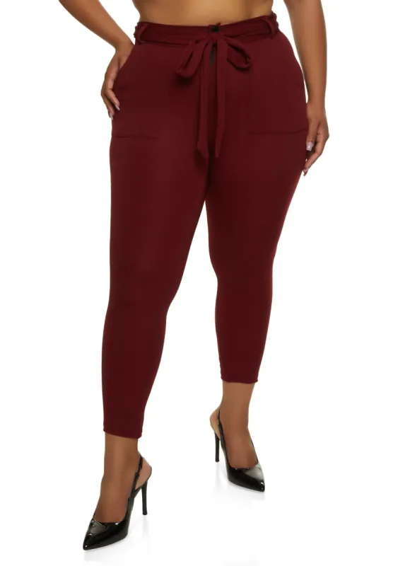 Plus Size Crepe Knit Belted Skinny Dress Pants sold by Rainbow