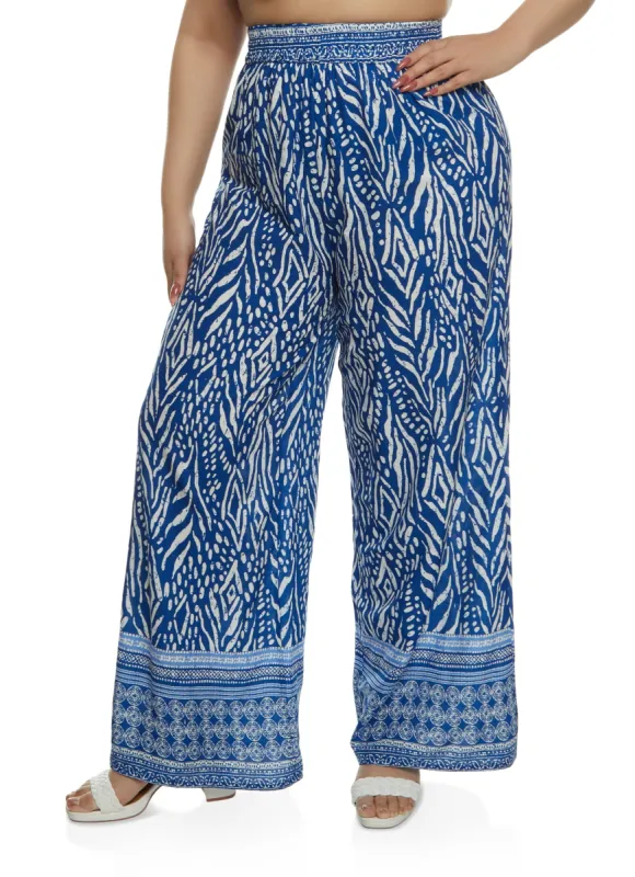 Plus Size Smocked Waist Printed Wide Leg Pants sold by Rainbow
