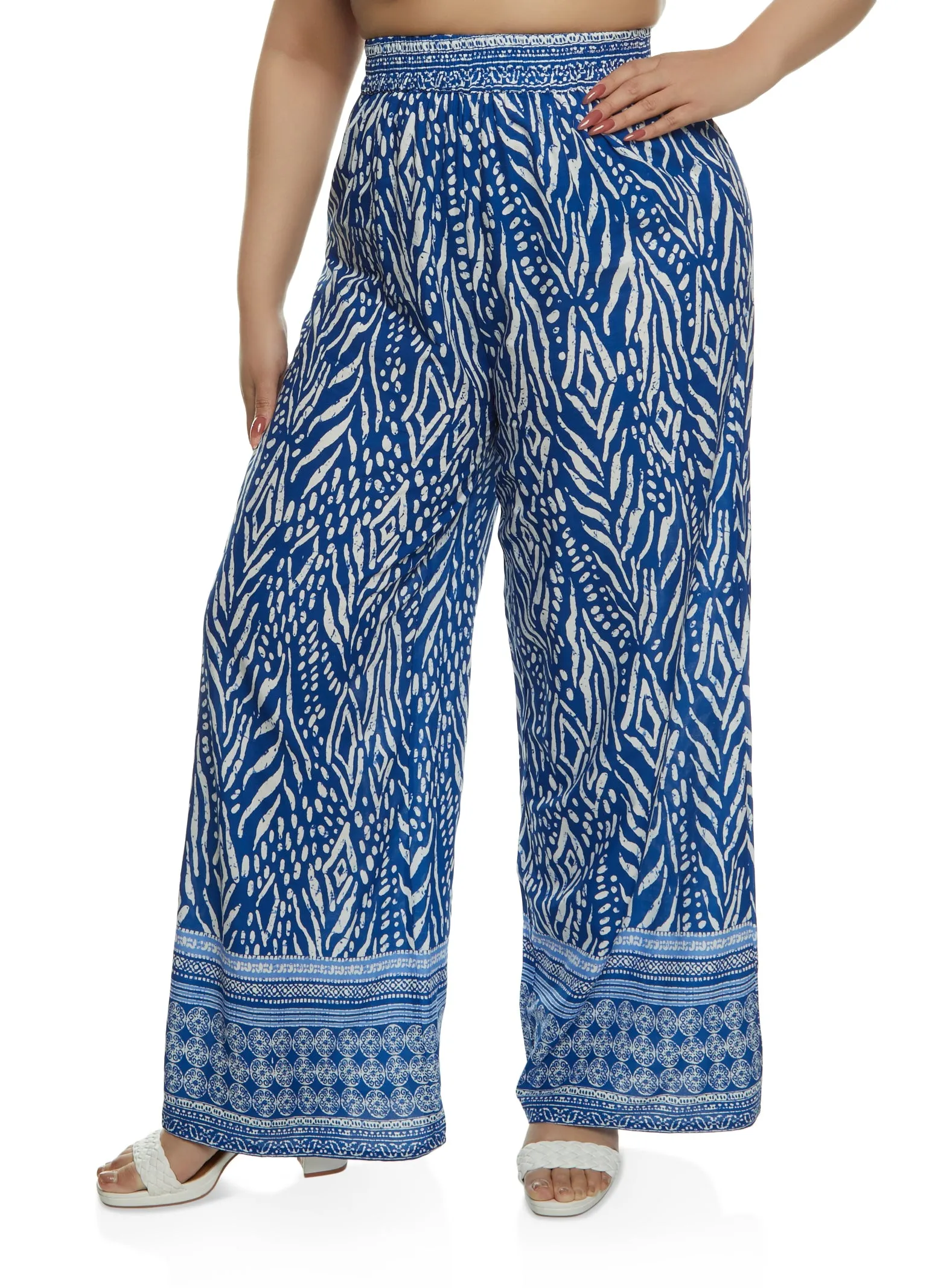 Plus Size Smocked Waist Printed Wide Leg Pants sold by Rainbow