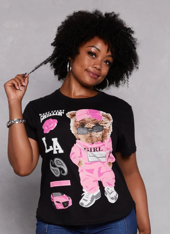 Plus Size Teddy Bear Graphic High Low Tee sold by Rainbow
