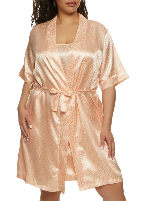 Plus Size Satin Animal Print Nightgown with Robe sold by Rainbow