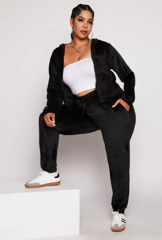 Plus Size Velour High Waist Drawstring Joggers sold by Rainbow