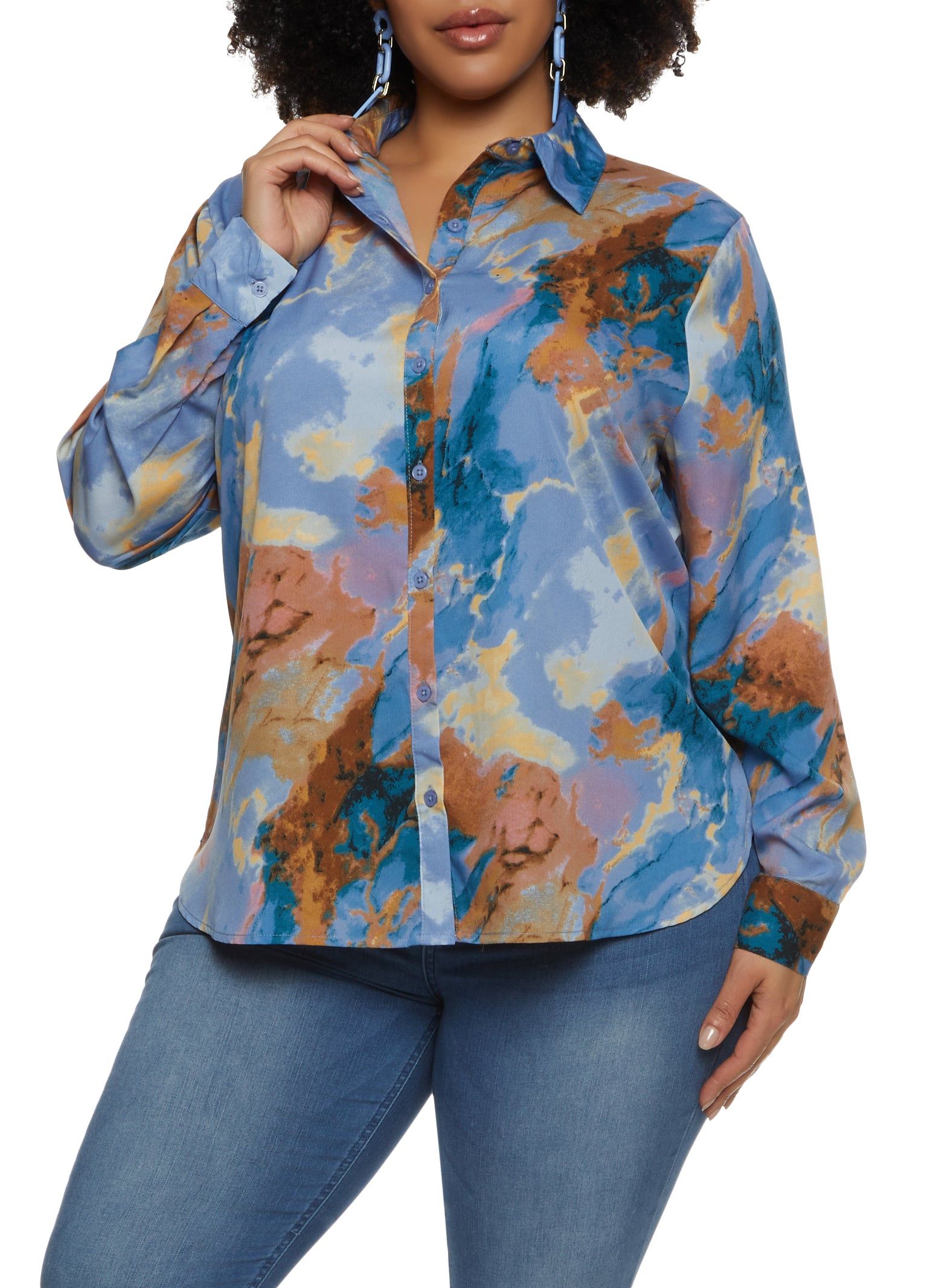 Plus Size Tie Dye Button Down Shirt sold by Rainbow