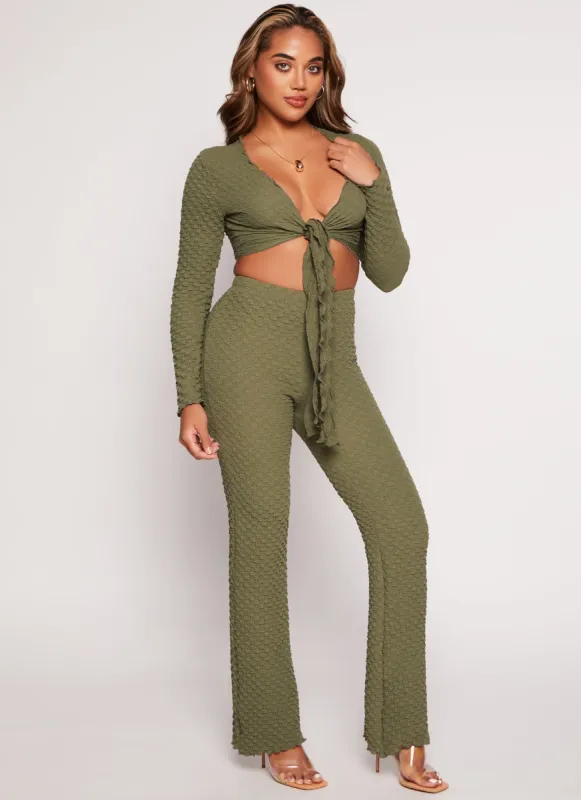 Textured Knit High Waist Flared Pants sold by Rainbow