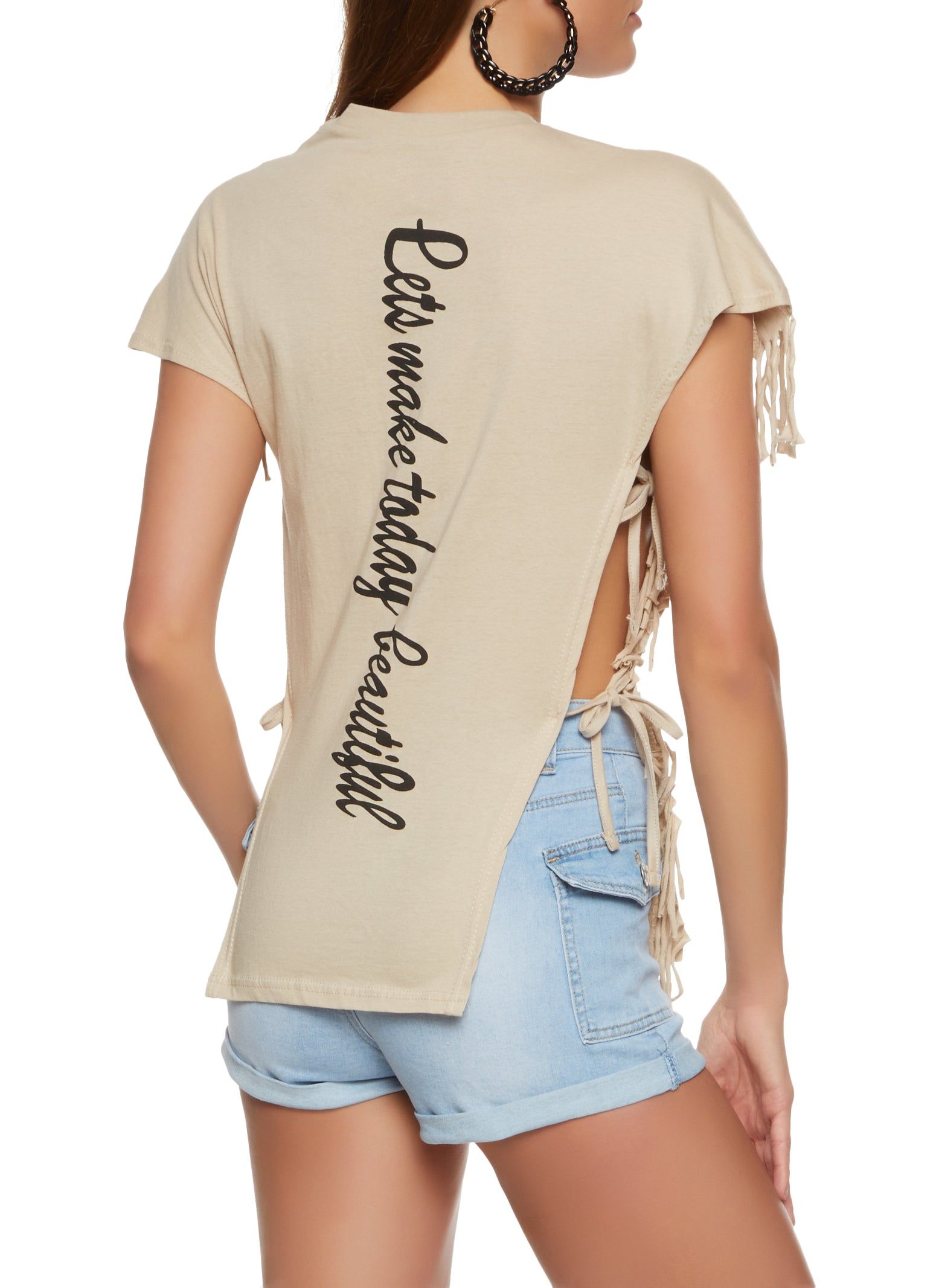 Beautiful Positive Vibes Only Sequin Fringe Graphic Top sold by Rainbow product image thumbnail 2