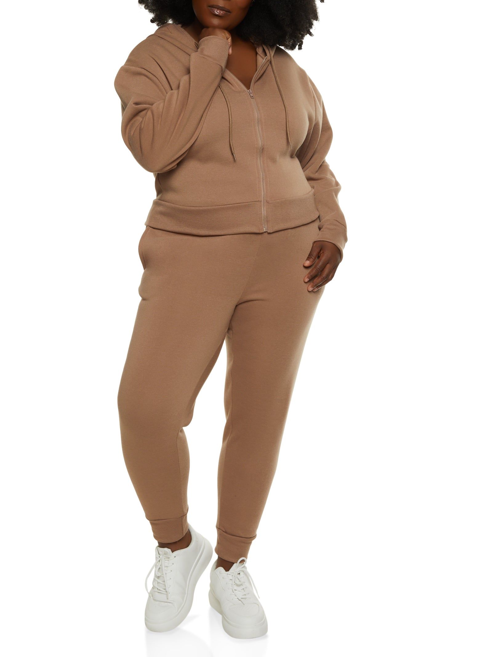 Plus Size Fleece Solid Zip Front Hoodie sold by Rainbow product image thumbnail 2