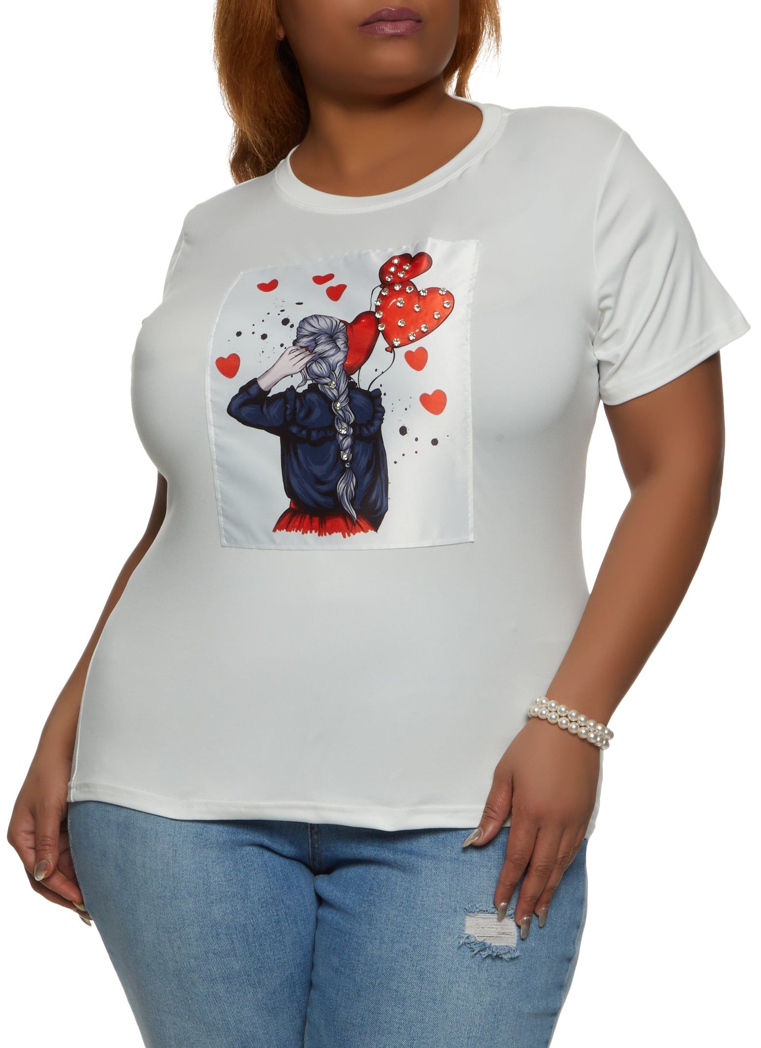 Plus Size Girl Heart Graphic Patch Tee sold by Rainbow