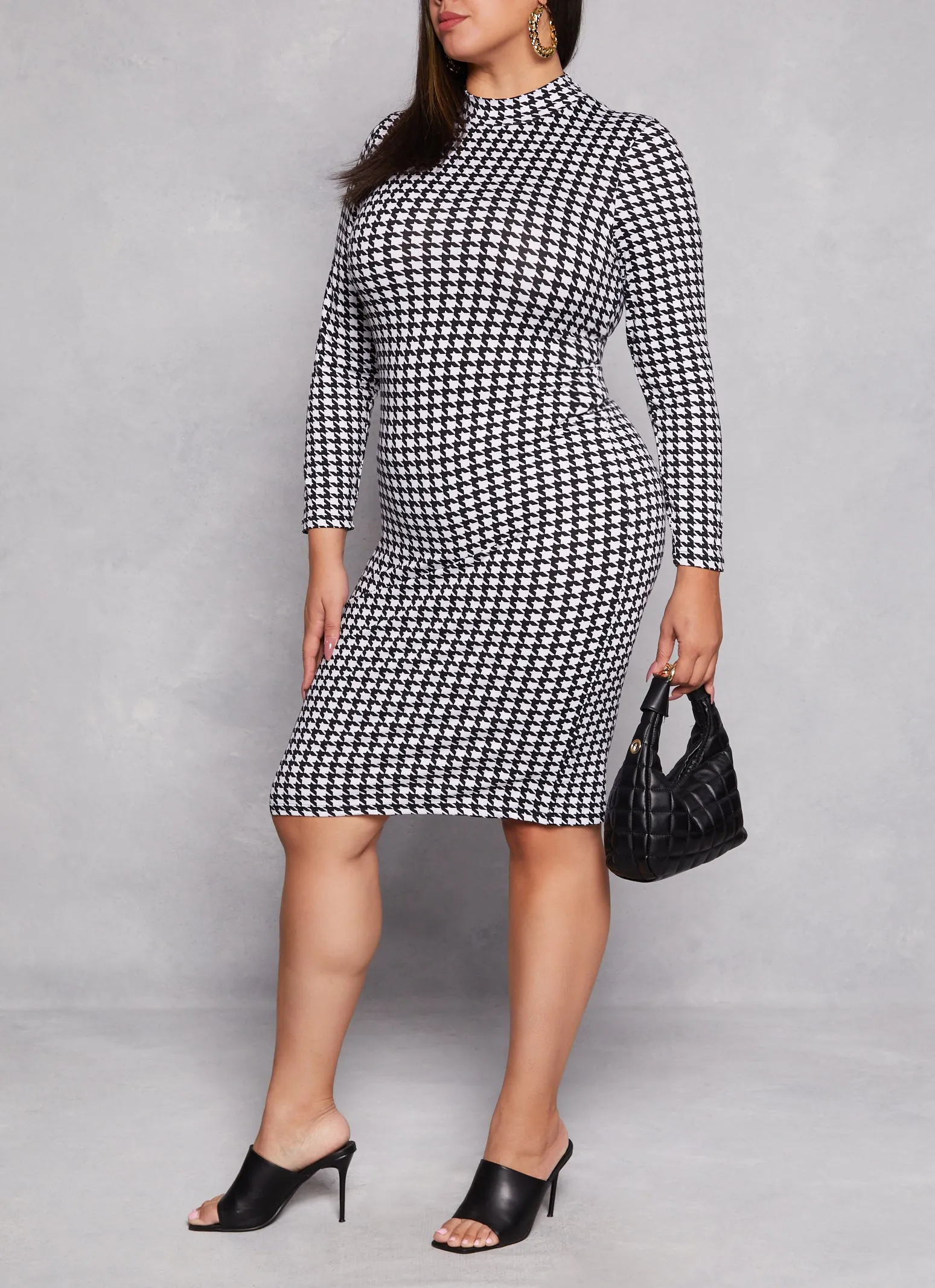 Plus Size Houndstooth Mock Neck Long Sleeve Dress sold by Rainbow product image thumbnail 2