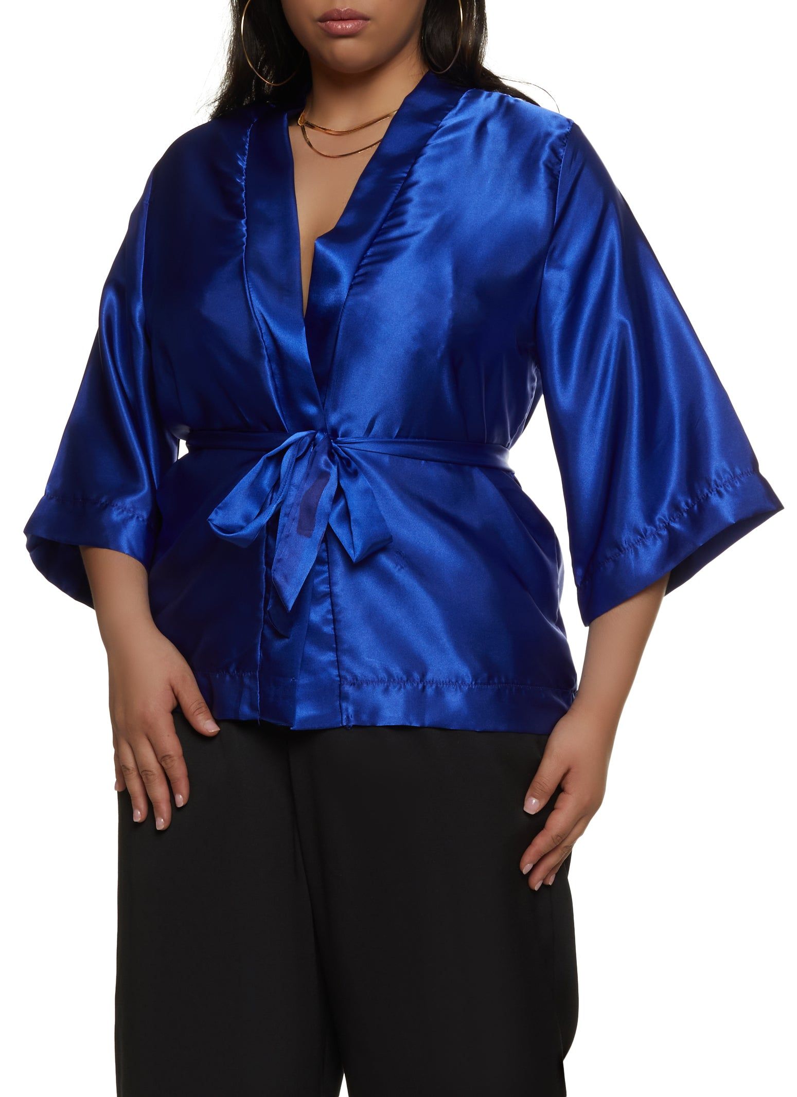 Plus Size Solid Satin Kimono sold by Rainbow