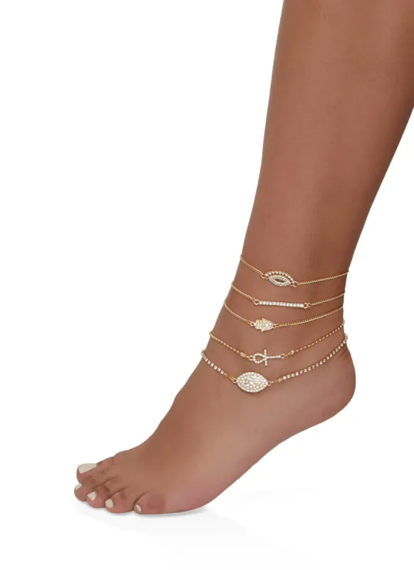 Rhinestone Anklets Set of 5 made by Rainbow