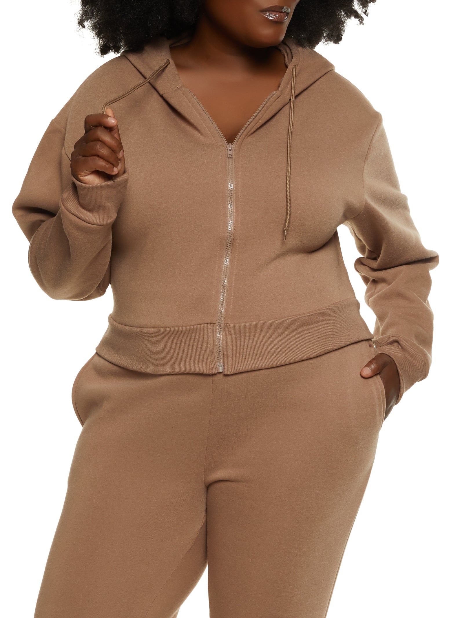 Plus Size Fleece Solid Zip Front Hoodie sold by Rainbow