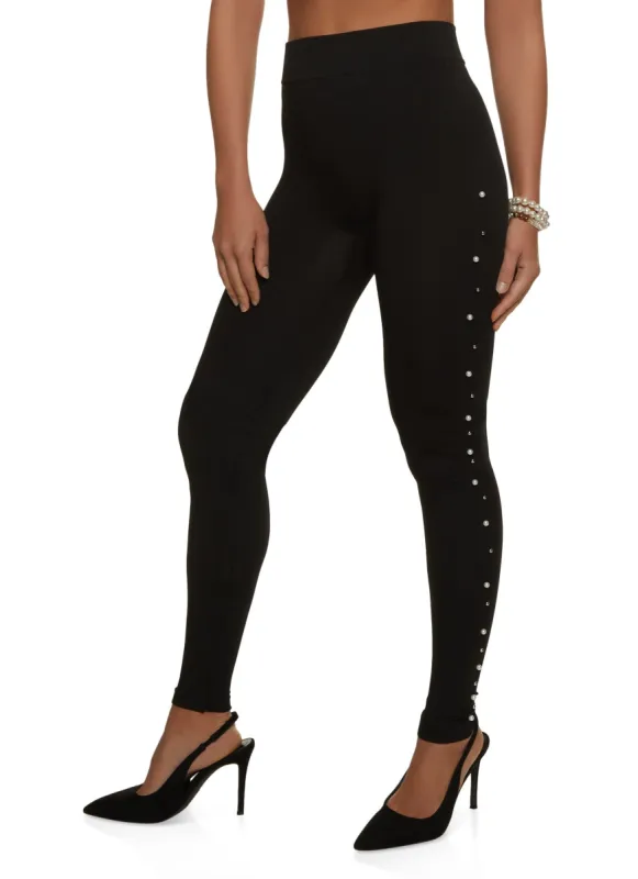 Faux Pearl Side Detail Leggings sold by Rainbow