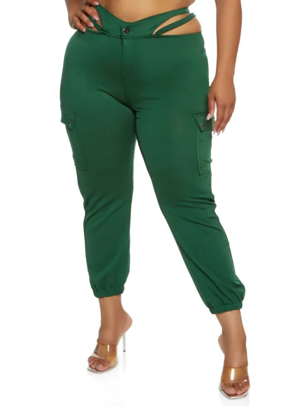 Plus Size Cut Out Waist Cargo Pocket Pants sold by Rainbow