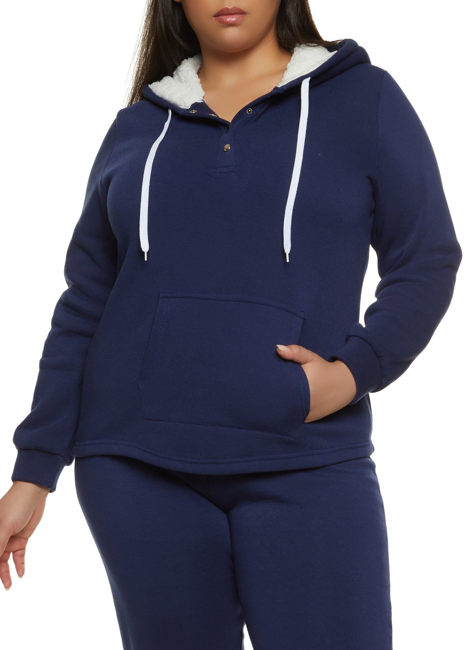 Plus Size Sherpa Lined Snap Button Hoodie sold by Rainbow