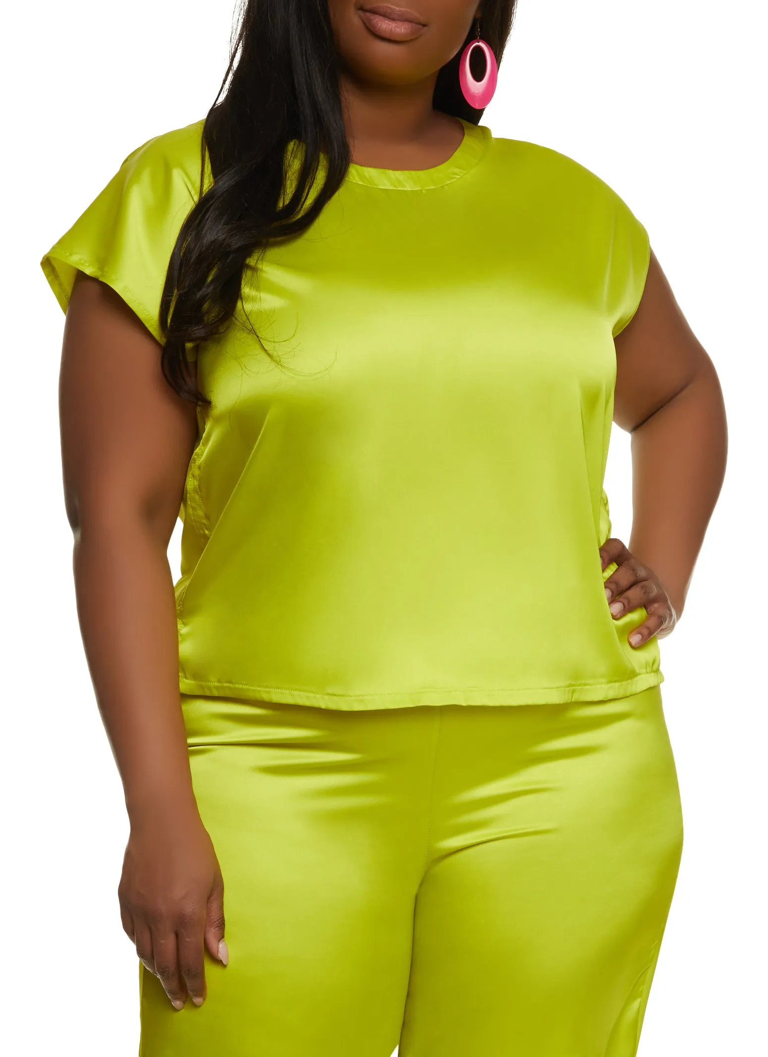 Plus Size Satin Short Sleeve Blouse sold by Rainbow