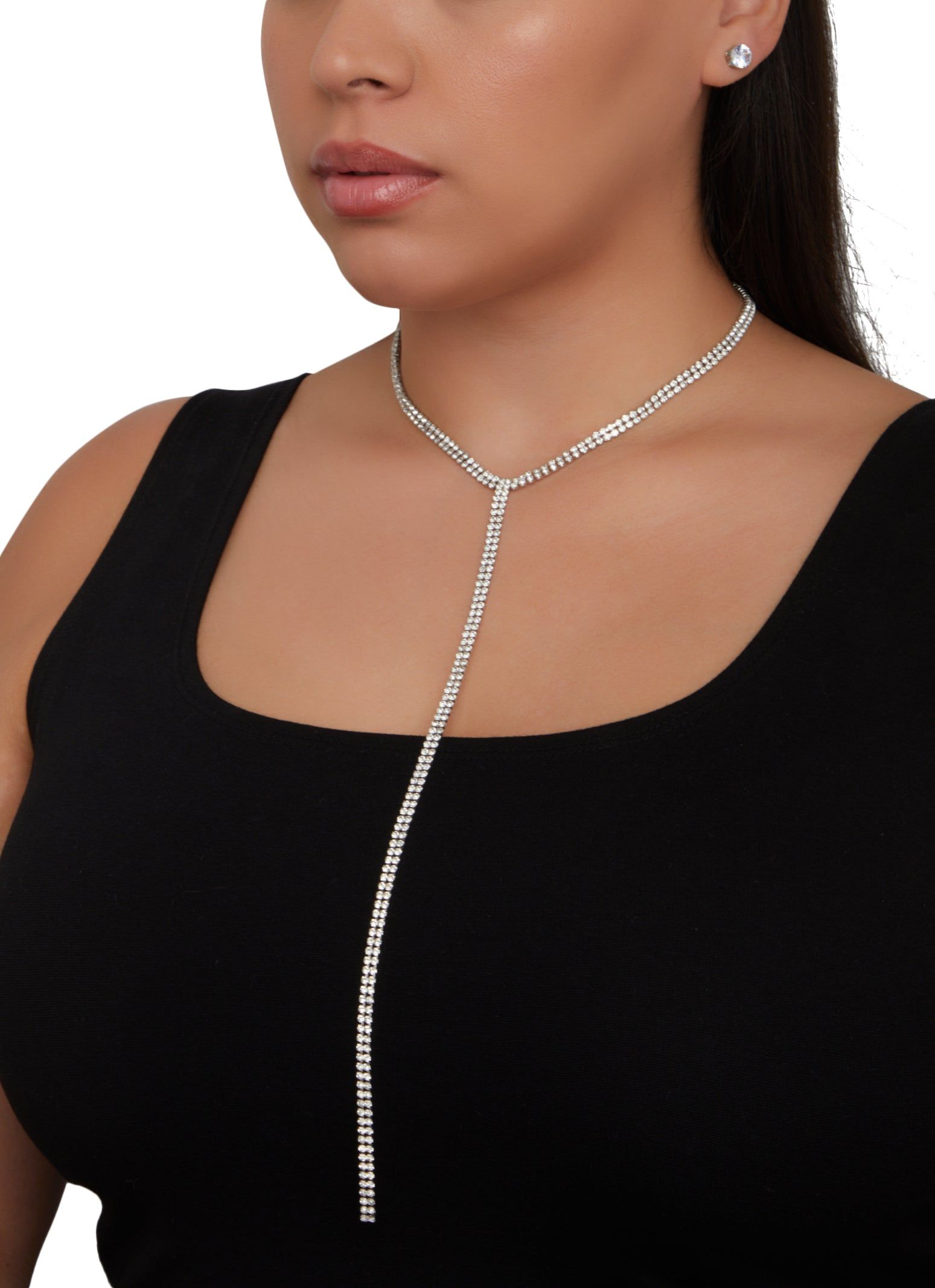 Rhinestone Lariat Necklace and Stud Earrings sold by Rainbow