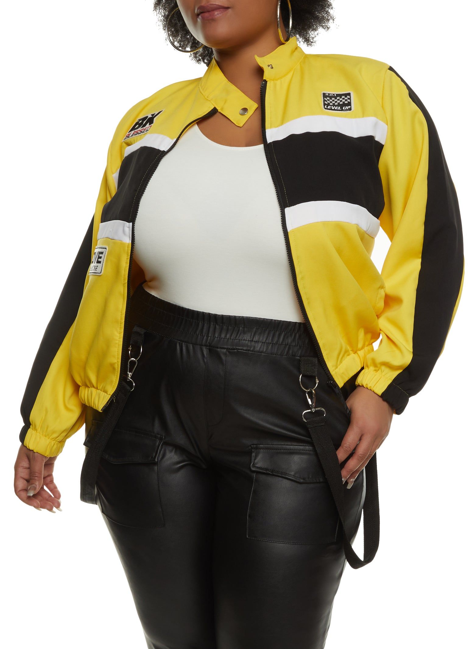 Plus Size Bk Blessed Color Block Zip Front Moto Jacket sold by Rainbow