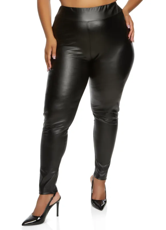 Plus Size Faux Leather High Waist Pull On Pants sold by Rainbow