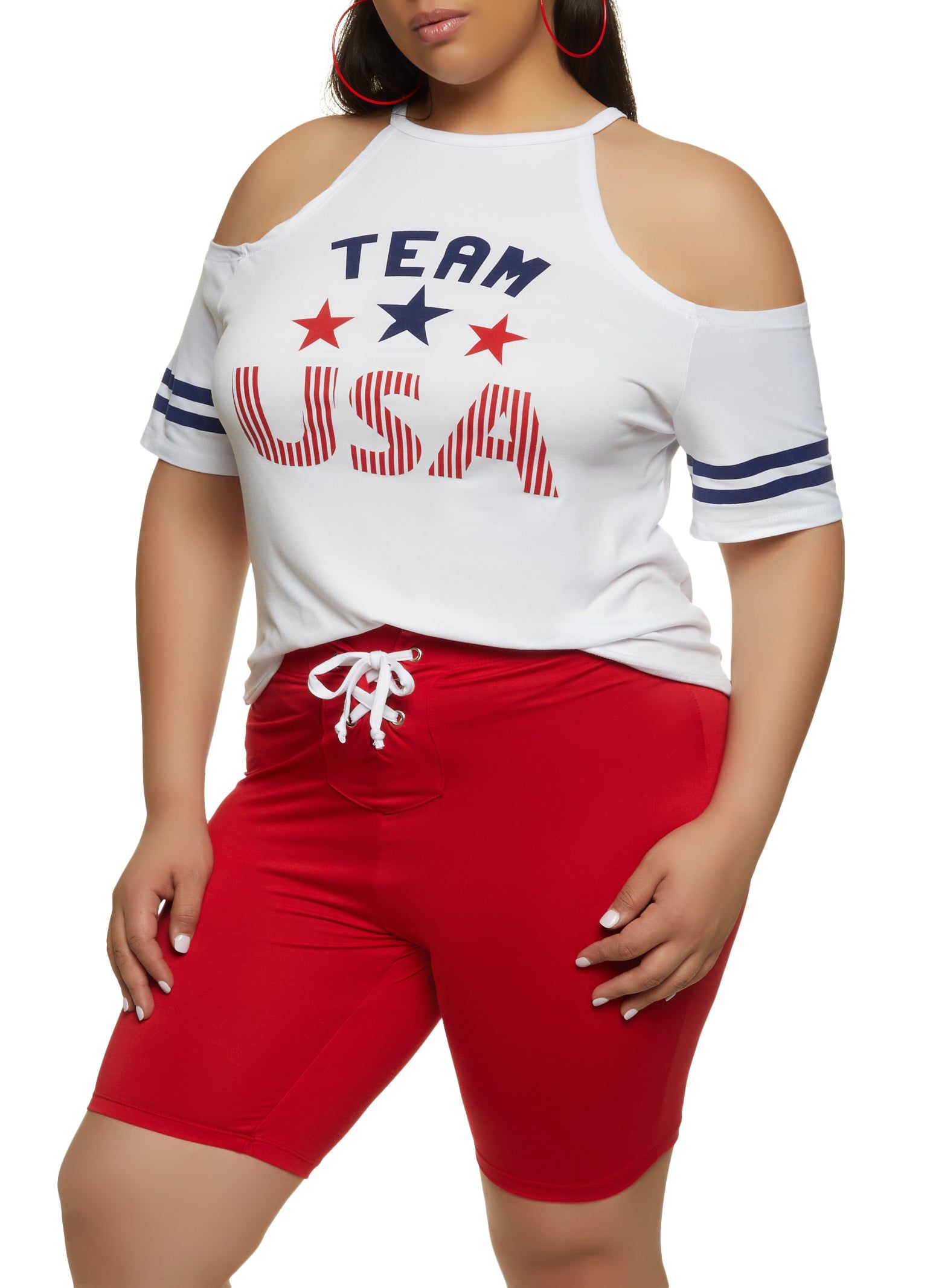 Plus Size Team USA Cold Shoulder Graphic Tee sold by Rainbow product image thumbnail 2