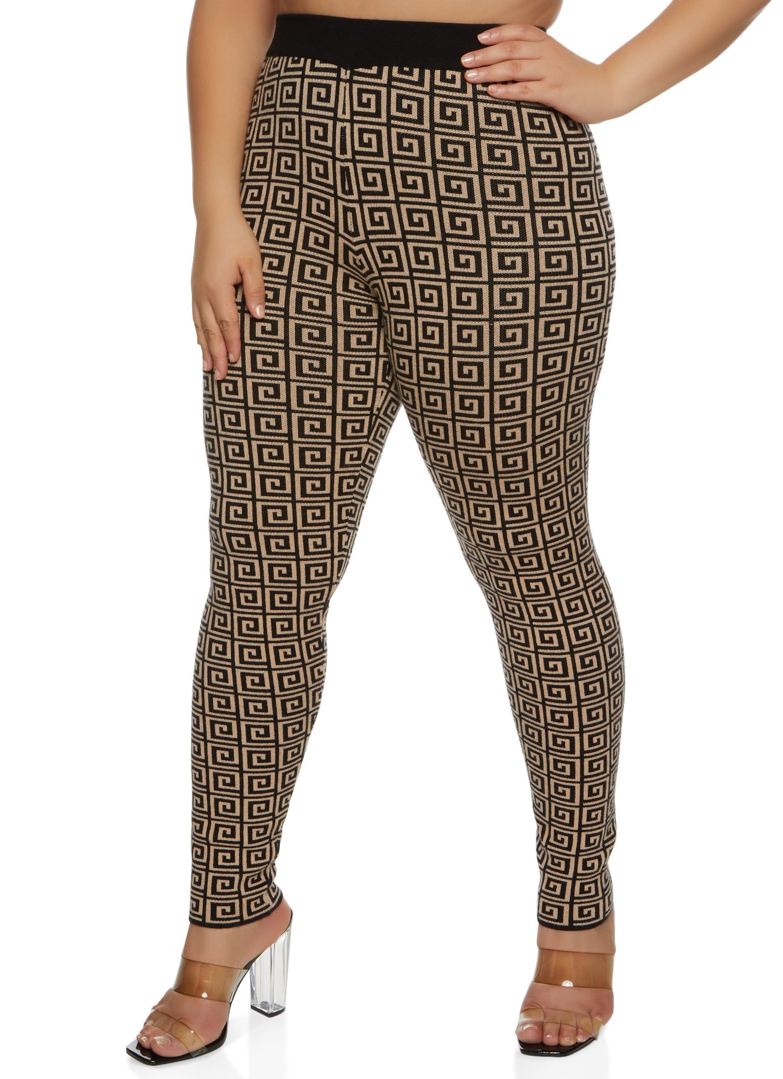 Plus Size Geometric Print High Waist Leggings sold by Rainbow