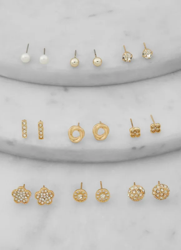 Rhinestone Shaped Stud Earrings Set of 9 sold by Rainbow