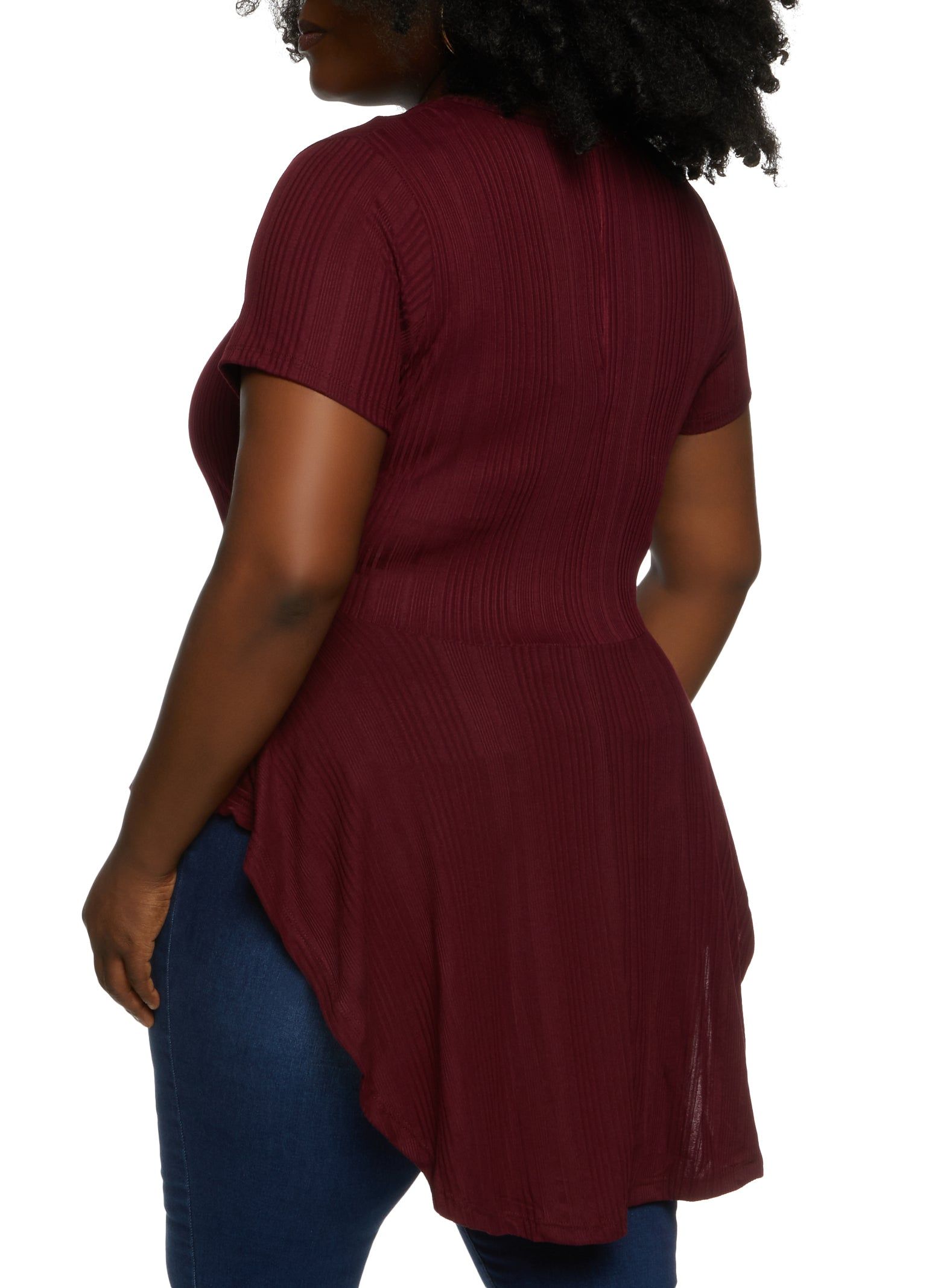 Plus Size Rib Knit Ruffled Hem Top with Necklace sold by Rainbow product image thumbnail 2